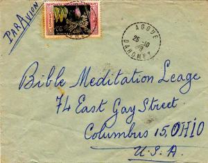 French West Africa 20F Bananas 1958 Agoue, Dahomey Airmail to Columbus, Ohio....