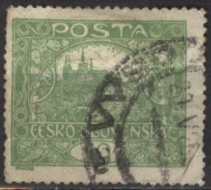 Czechoslovakia 43 (used, creased) 10h Hradčany at Prague, yel grn (1919)
