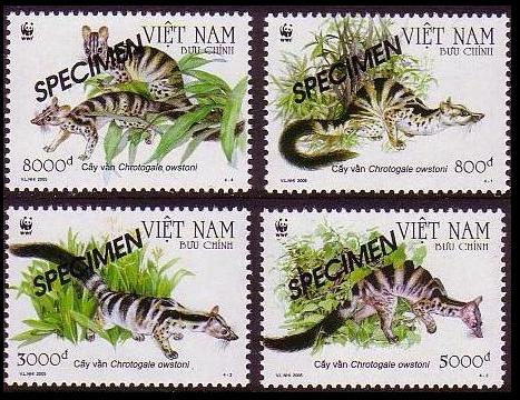 Vietnam WWF Owston's Banded Civet 4v with SPECIMEN overprint SG#2616-2619