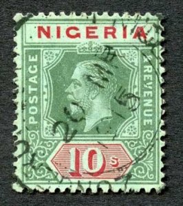 Nigeria SG11 10/- Green and Red/blue-green (White back) wmk MCA Cat 180 pounds
