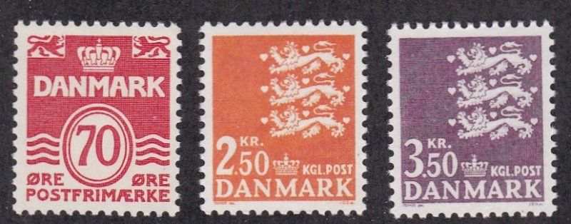 Denmark # 497, 499 &  501, Definitive Issues of 1972, NH, 1/2 Cat.