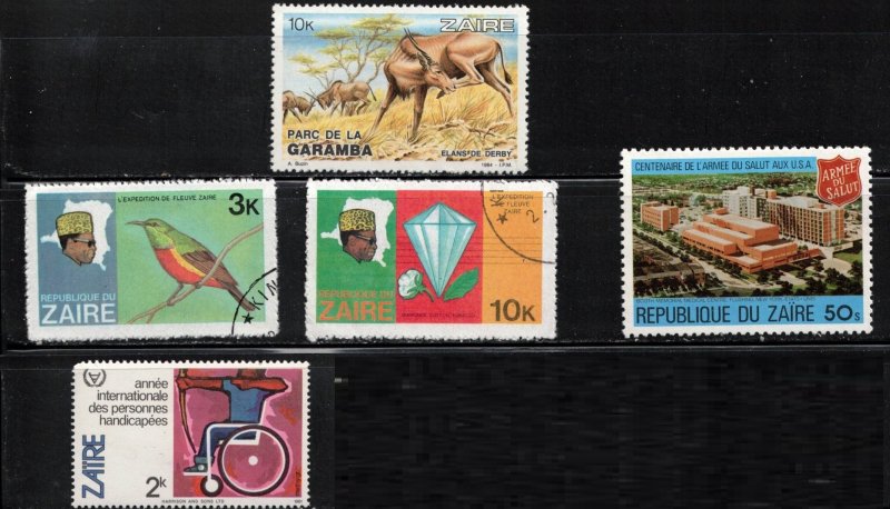 ZAIRE Five Used Stamps - Various Topics