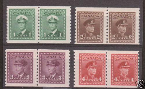 Canada Sc 278-281 MNH. 1948 KGVI perf 9½ coil pairs