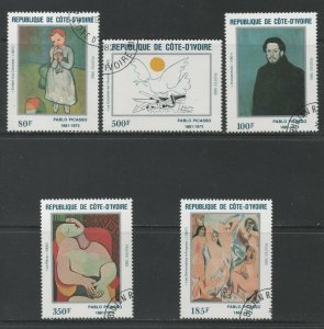 Thematic Stamps Art - IVORY COAST 1982 PICASSO PAINTINGS  5v 734/8 used