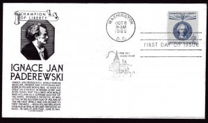 1159 4c Ignace Paderewski  FDC Anderson black cachet Oct 8, 1960