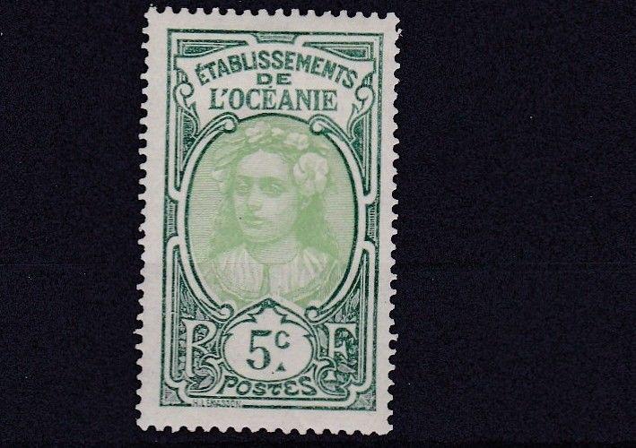 FRENCH POLYNESIA  1913 - 15  5C  GREEN & YELLOW GREEN    MH