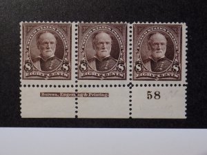 US #272 Plate Strip of 3 Plate #58