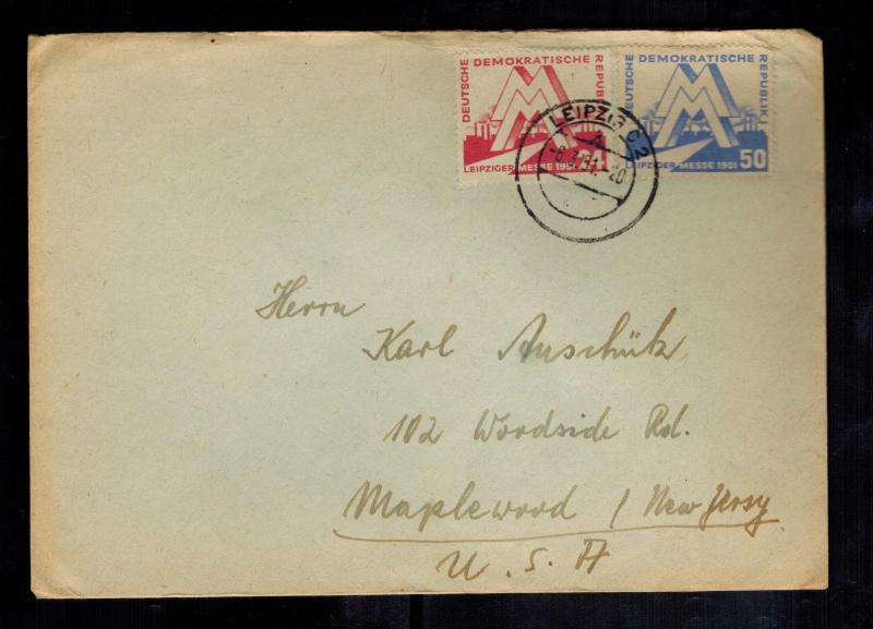 1951 Leipzig East Germany DDR Cover to USA Fair Issue # 282 283