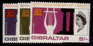 GIBRALTAR QEII SG196-198, 1966 UNESCO set, NH MINT.