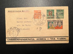 1931 Registered Brazil Airmail Cover Pelotas to Porto Alegra VARIG