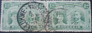 Rhodesia Double Head ½d p13½ pair with Selukwe Day Month (SC) postmark