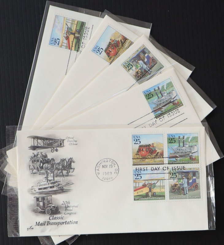U.S. Used Stamp Scott #2434-2437 25c Classic Mail Lot of 5 First Day Covers