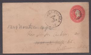 **US 20th Century Postal Stationery Cover, David's Church, VA CDS 3/5/1904, F/C