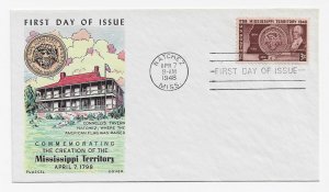 US 955 (Me-14) 3c Mississippi Terr on FDC Fluegel Multi-Color Cachet ECV $50.00