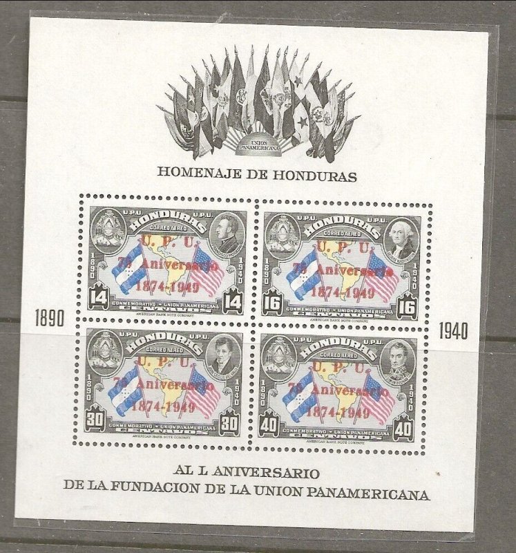 Honduras Sc C187 LH SOUVENIR SHEET of 1951 - UPU  