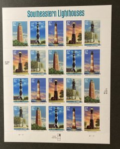 U.S. 2003 #3787-91 Sheet, South Eastern Lighthouses, MNH.