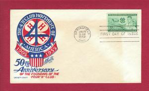 1952 3c THE 4-H CLUBS #1005, FDC, CC/Staehle