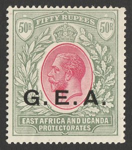 TANGANYIKA 1917 GEA on KGV 50R red & green. SG 62 cat £750. Rare. Expertised. 