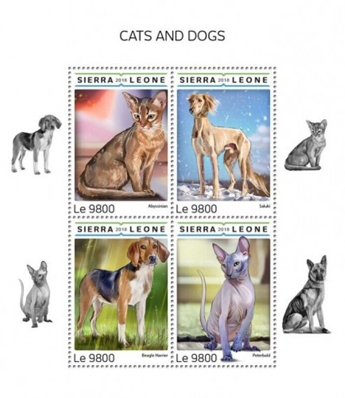 Sierra Leone - 2018 Cats and Dogs - 4 Stamp Sheet - SRL18607a 
