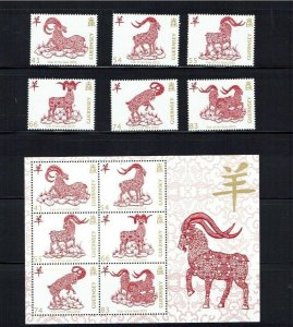 Guernsey 2015, Chinese New Year, Year of the Goat,  MNH set.& M/Sheet 