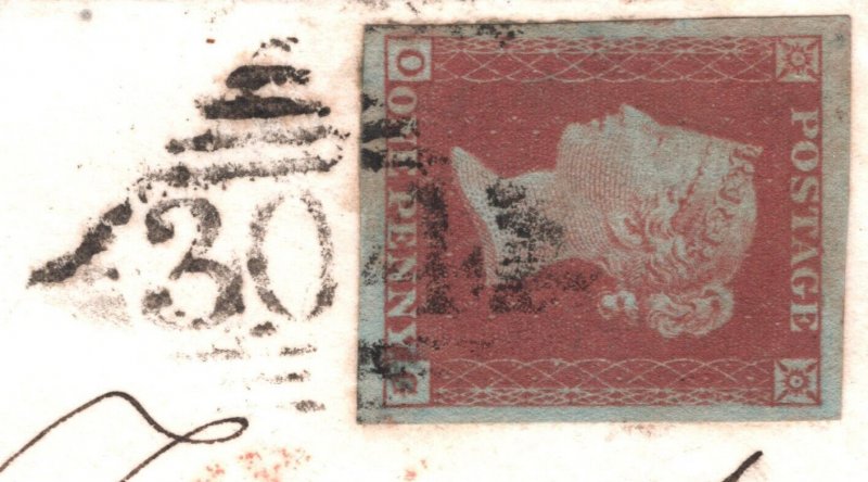 GB IRELAND Cover LISBURN Numeral 1d Red CLEAR PROFILE Large Margins 1852 YB25