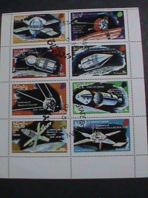 OMAN STAMP-1974 CENTENARY OF WINSTON CHURCHIL-SPACE PROGRAMS  CTO SHEET VF