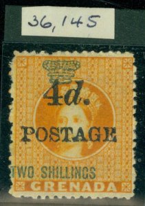 SG 41c Grenada 1888-91. 4d on 2/- variety First ‘S’ in shilling inverted...