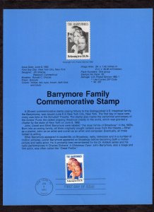 SP588 Barrymore Family, FDC Souvenir Page (#2012)