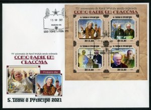 SAO TOME 2021 75th ANNIVERSARY OF KAROL WOJTYLA BECOMING A PRIEST SHEET FDC