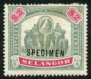 Selangor SG62s Two Dollar Green and Carmine SPECIMEN (paper adherence on revers