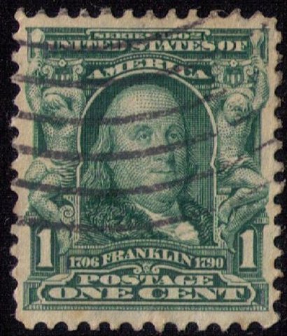 US Sc 300 Used BLUE GREEN FRANKLIN 1c  VF/XF