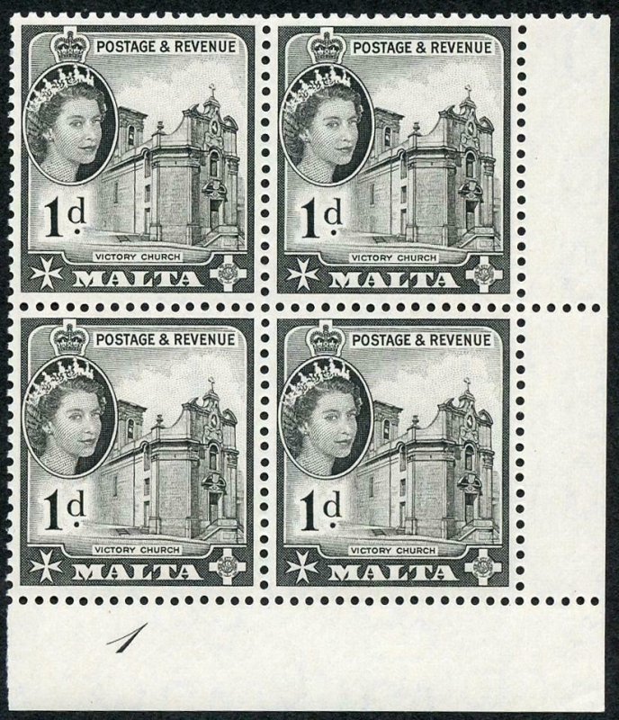 Malta SG268 1d Black Plate 1 U/M Block 