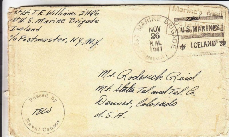 1941, 1st Marine Brigade, Iceland, Franking Handstamp (Black),See Remark (N1153)