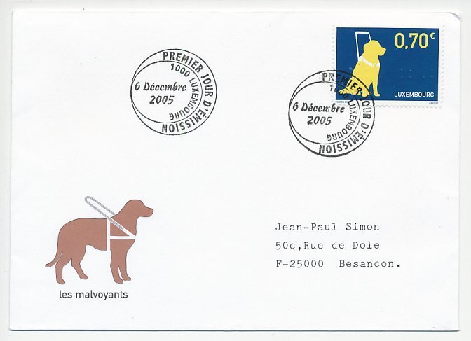 Cover / Postmark Luxembourg 2005 Guide dog - Blind