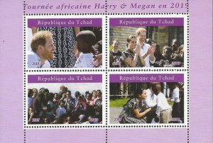 Chad - 2019 Harry & Megan African Tour - 4 Stamp Sheet - 3B-730