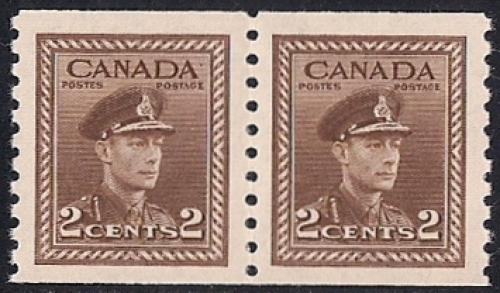 Canada #279 2 cent King George 6, Coil Pair Stamp mint OG NH XF