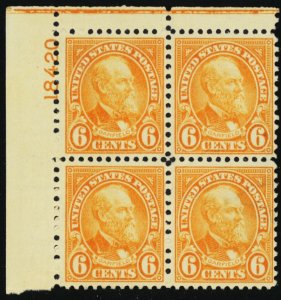 638, Mint NH 6¢ Plate Block of Four CV $20.00