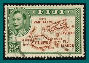 Fiji 1942 Map, perf 13.5, 2.5d used  #134b,SG256b