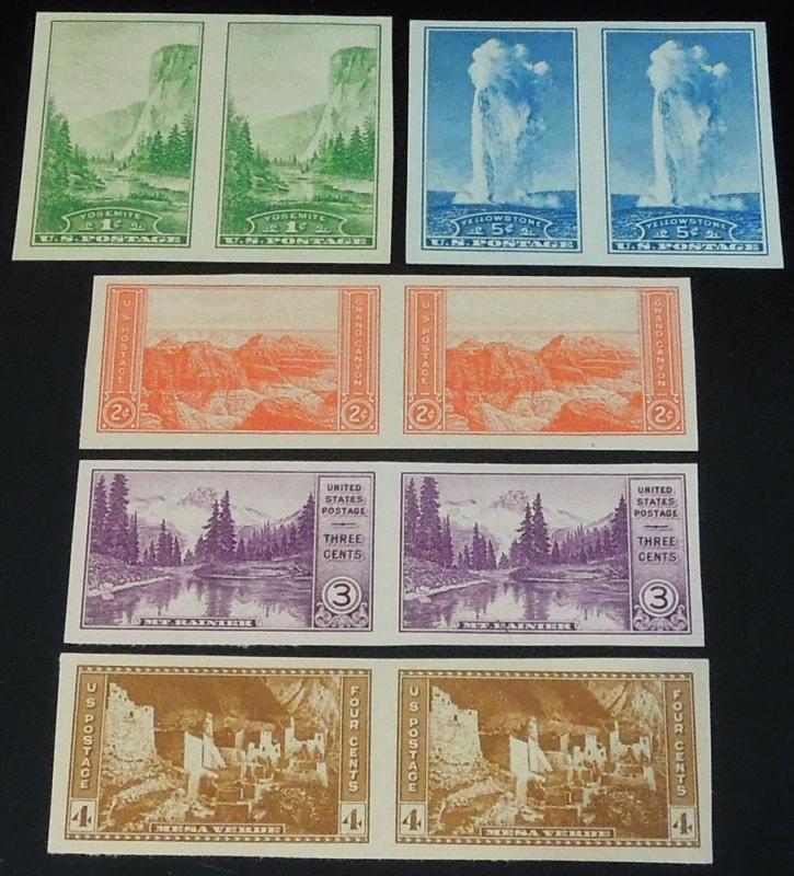 1935 National Parks Scott 756-765 10 pairs Mint LH imperf.