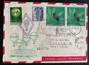 1963 Poznan Poland Balloon Flight Airmail Express Cover To Euclid OH USA B