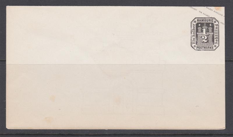 Hamburg Mi U11 unused. 1867 ½sch envelope, Type I, few light stains, F-VF.