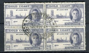 GOLD COAST; 1946 early GVI Victory issue fine used BLOCK of 4