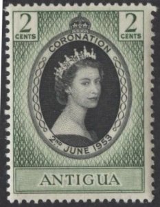 Antigua 106 (mhr) 2c Coronation issue, Eliz. II, dk grn & black (1953)