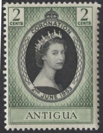 Antigua 106 (mhr) 2c Coronation issue, Eliz. II, dk grn & black (1953)