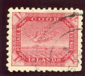 Cook Islands 1898 QV 1s red/thin toned paper very fine used. SG 20.