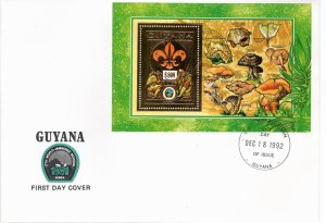 Guyana 1992 Gold foil mushroom souvenir sheet FDC