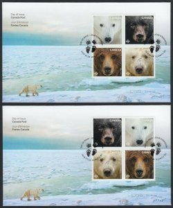 BEARS = Two OFDCs, FDCs= Type I & II Variety = Grizzly = Polar bear Canada 2019