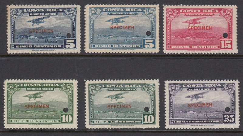 Costa Rica 1952-53 Air Post SPECIMEN Complete Set MNH. Scott C216-C219 + shades