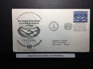 UN FDC 26 Jun 1965 International Cooperation Year 20th Anniversary UN 1945-1965