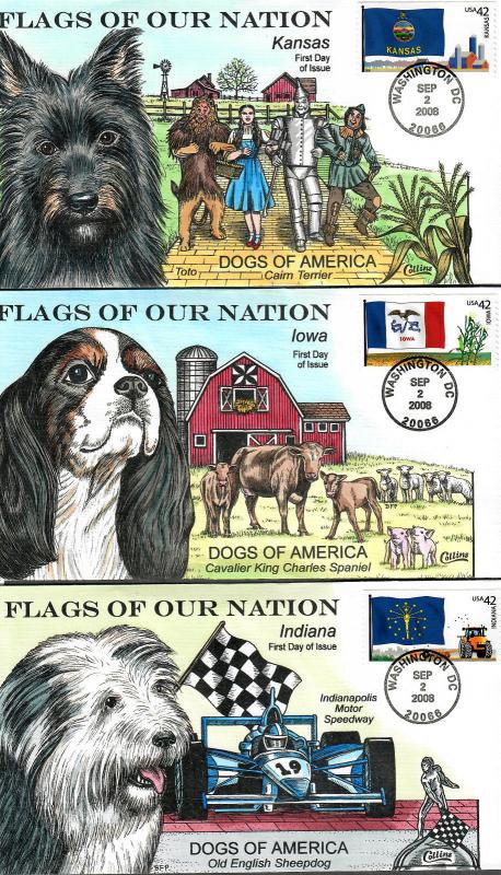 US Collins FDC SC#4283-4292 Flags Of Our Nation Dogs